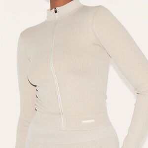 Pretty little thing oatmeal acid wash seamless rubbed cropped sports jacket